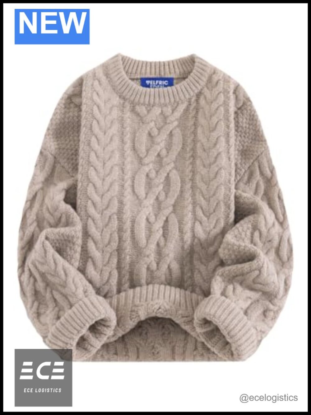 Oversized Chunky Cable Knit Crew Neck Pullover Sweater